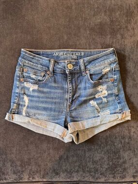American Eagle Outfitters Super Stretch Hi-Rise Shortie Rolled Hem Jean Shorts